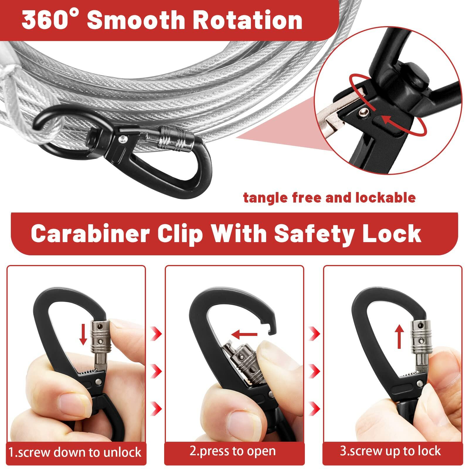 Dog Tie Out Cable Steel Wire with Clips Blue 10-30 FT Heavy Duty