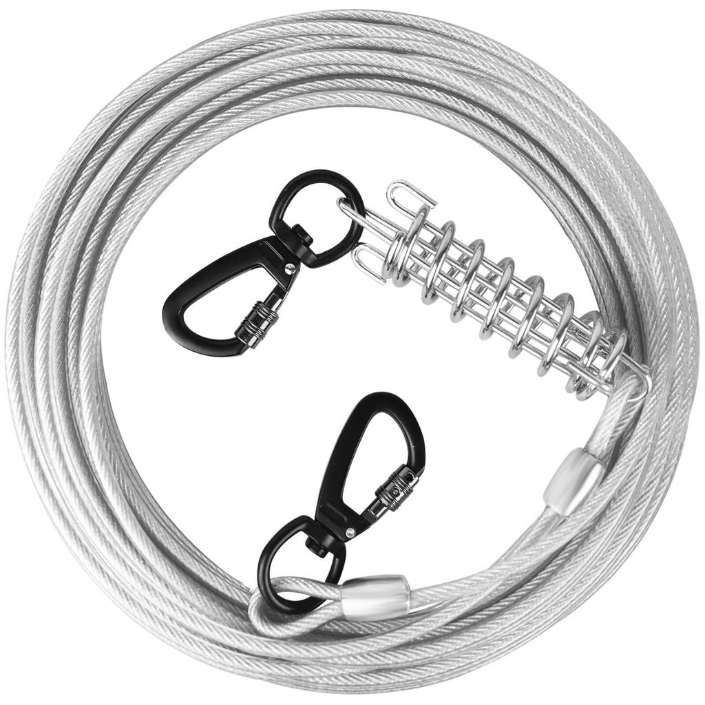 Dog Tie Out Cable Steel Wire with Clips Blue 10-30 FT Heavy Duty