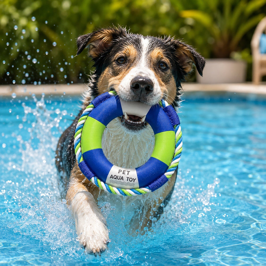Rounded Squeaking and Jute Rope Floating Dog Toy