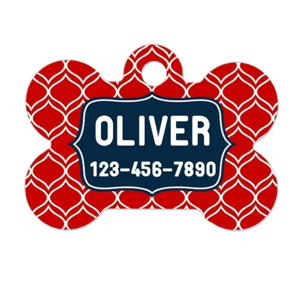 Red Navy Blue Dog Name Tag