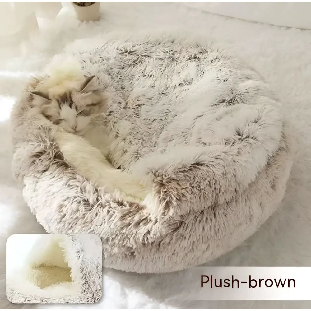 Round Plush Warm Cat Bed
