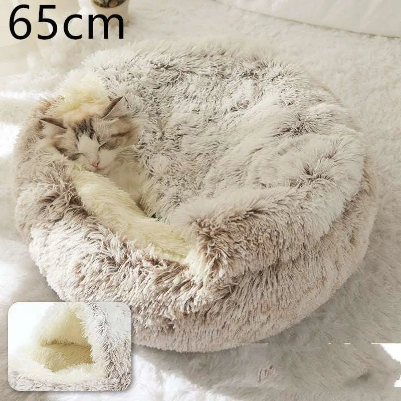 Round Plush Warm Cat Bed